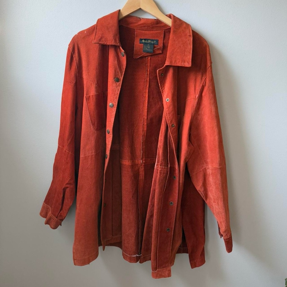 Orange Suede Patchwork Button-Up Shirt Jacket Sha… - image 3